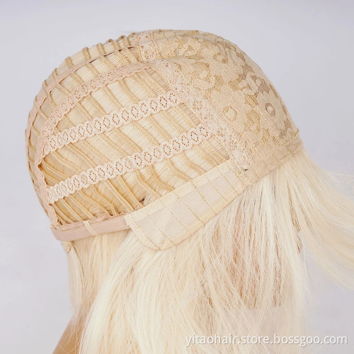 Anogol Cheap Ombre color black root Blonde Synthetic hair Bob Wigs With Bangs 613 color  sik straight synthetic hair  wigs